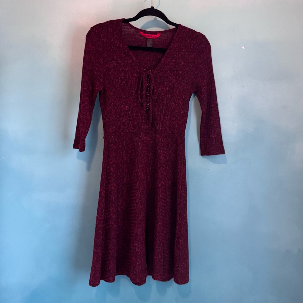 Hot Kiss Deep Red Long Sleeve Knit Dress